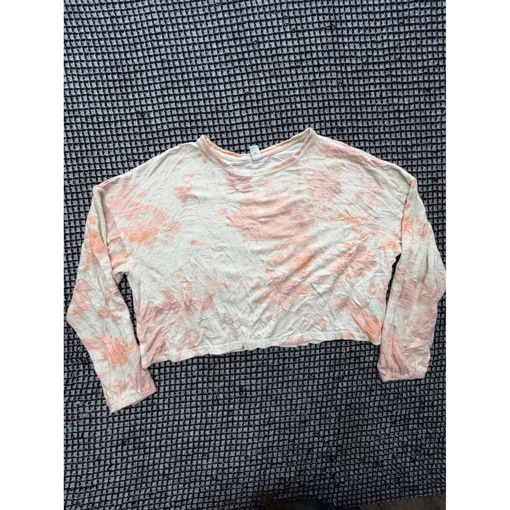 Old Navy Crop Top Girls XL 14-16 Peach Pink Tie Dye Long Sleeve Boxy